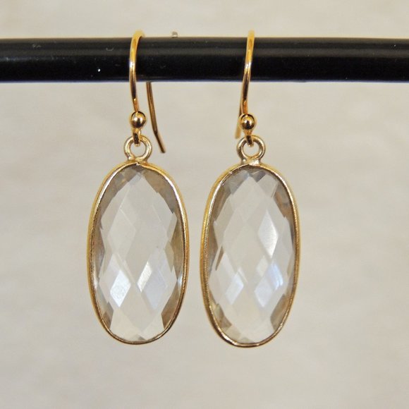 Faceted 14k Gold Filled Clear Quartz Dangle Drop Earrings - Picture 1 of 2